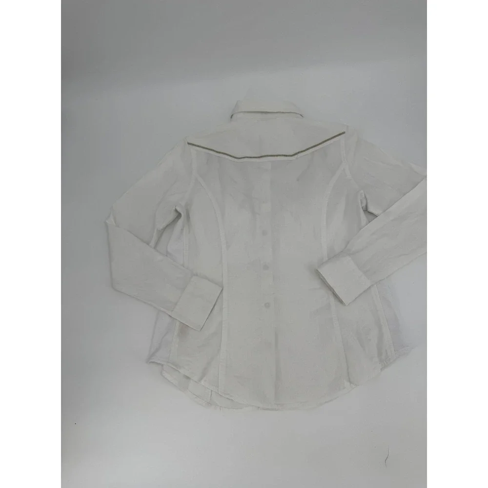 Y2K Reba Western Shirt Womens‎ Medium White Rhinestone Chain Cotton Pearl Snap